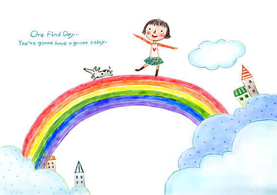 PSD 구름 한마리 여자 여유 어린이 무지개 일러스트 상상 주택 상상일러스트 한명 소녀 판타지 꿈 강아지 국내일러스트 자연요소 1 감정 사람 건물 반려동물 개 파일형식