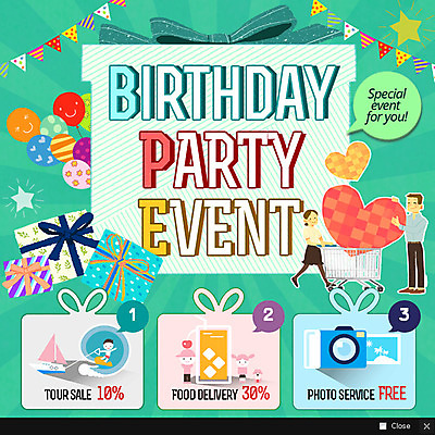 PSD 템플릿 여자 남자 어린이 웹템플릿 팝업 웹팝업 이벤트 여러명 선물상자 파티 카메라 카트 하트 생일파티 풍선 이미지템플릿 모양 다수 선물 사람 전자제품 상자 생일 파일형식