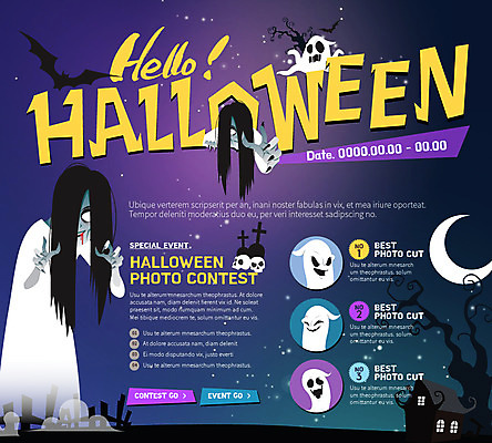 PSD 나무 템플릿 웹템플릿 주택 이벤트페이지 이벤트 사람없음 울타리 할로윈 달 무덤 유령 처녀귀신 박쥐 이미지템플릿 자연요소 식물 포유류 건물 담장 페이지 파일형식