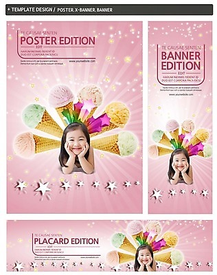 PSD 템플릿 배너 배너템플릿 여자 가로배너 ZIP 포스터 별 세로배너 어린이 엎드리기 아이스크림 한명 미소 상반신 앞모습 세트 한국인 현수막 아이스크림콘 자연요소 1 뷰포인트 모션 디저트 표정 사람 동양인 가로 세로 콘 파일형식