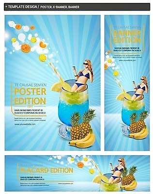 PSD 백인 템플릿 배너 배너템플릿 여자 가로배너 ZIP 포스터 세로배너 바나나 한명 상반신 성인 세트 비키니 현수막 칵테일 파인애플 서양인 1 수영복 과일 주류 사람 가로 세로 열대과일 파일형식
