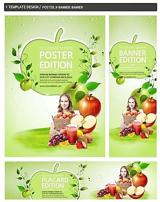 PSD 백인 템플릿 배너 배너템플릿 여자 가로배너 ZIP 포스터 세로배너 과일 한명 미소 상반신 성인 앞모습 세트 바구니 현수막 사과 과일주스 서양인 1 뷰포인트 표정 사람 가로 세로 주스 파일형식