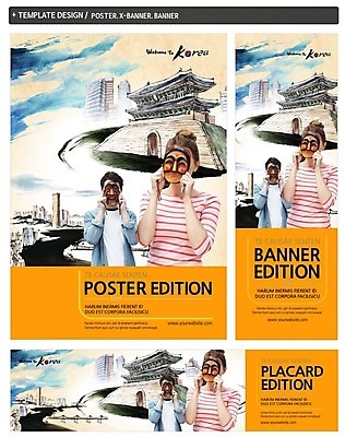 PSD 백인 템플릿 배너 커플 배너템플릿 여자 남자 가로배너 ZIP 포스터 세로배너 여행 서울 한국 상반신 성인 두명 세트 현수막 도시 숭례문 탈 63빌딩 국내여행 서양인 아시아 관계 가면 사람 빌딩 가로 세로 랜드마크 파일형식