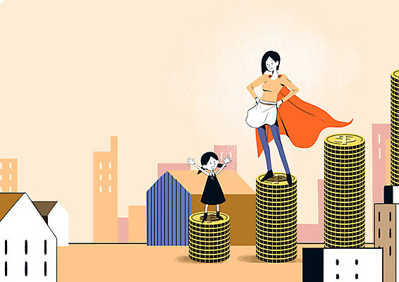 PSD 여자 어린이 일러스트 가족 주택 빌딩 성인 두명 건물 경제 동전 슈퍼맘 국내일러스트 건축물 돈 관계 사람 주부 파일형식