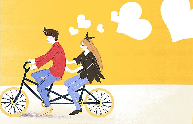 PSD 커플 여자 남자 일러스트 사랑 성인 두명 자전거 하트 2인용자전거 국내일러스트 모양 감정 관계 사람 바이크 파일형식