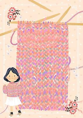 PSD 우먼라이프 여자 꽃 일러스트 한명 성인 쇼핑 뜨개질 털실 니트 대바늘 국내일러스트 식물 1 라이프스타일 상의 사람 취미 실 파일형식