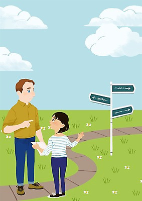 주간 PSD 구름 여자 남자 길 어린이 일러스트 안내 영어교육 성인 야외 두명 표지판 국내일러스트 자연요소 영어 교육 알림판 사람 파일형식
