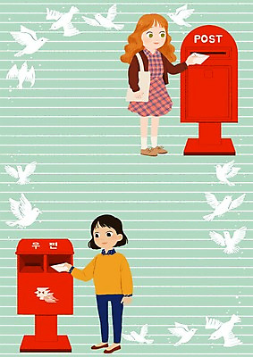 PSD 알파벳 여자 어린이 일러스트 영어교육 두명 우체통 편지 편지지 비둘기 국내일러스트 영어 교육 조류 사람 파일형식
