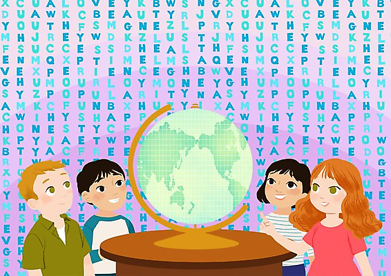 PSD 알파벳 여자 남자 어린이 일러스트 영어교육 여러명 글로벌 지구본 국내일러스트 영어 교육 다수 사람 파일형식