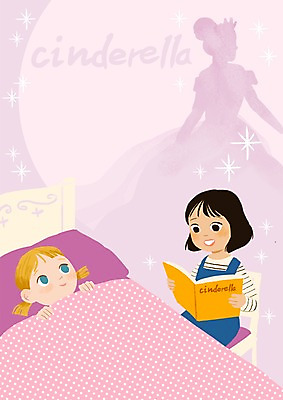 PSD 알파벳 여자 어린이 일러스트 영어교육 두명 책 눕기 독서 이불 침대 읽기 동화책 신데렐라 국내일러스트 영어 교육 가구 침구 모션 동화 사람 공주님 파일형식