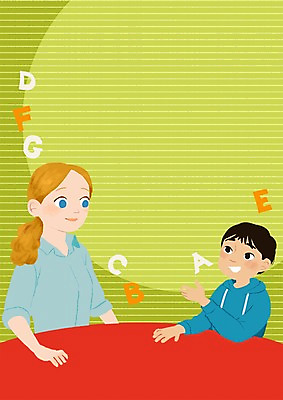 PSD 알파벳 여자 남자 어린이 일러스트 대화 영어교육 성인 두명 국내일러스트 영어 교육 말하기 사람 파일형식