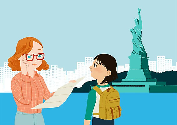 주간 PSD 알파벳 여자 어린이 지도 일러스트 영어교육 빌딩 성인 야외 두명 뉴욕 자유의여신상 백팩 안경낌 국내일러스트 자연요소 영어 교육 안경 가방 사람 건물 미국 세계문화유산 파일형식