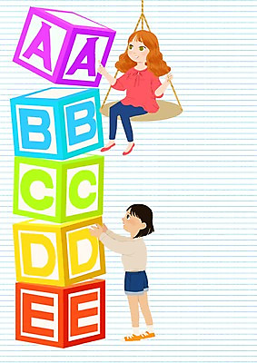 PSD 알파벳 여자 어린이 일러스트 영어교육 두명 블록쌓기 국내일러스트 영어 교육 사람 쌓기 블록 파일형식