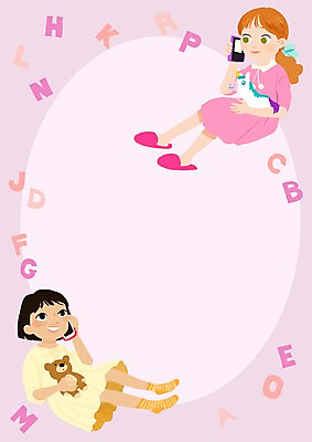 PSD 알파벳 여자 어린이 인형 일러스트 영어교육 두명 곰인형 전화기 통화 국내일러스트 영어 교육 모션 사람 파일형식