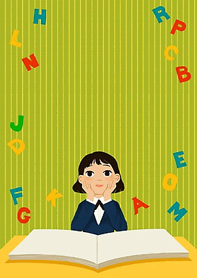 PSD 알파벳 여자 어린이 일러스트 영어교육 한명 책 턱괴기 국내일러스트 1 영어 교육 모션 사람 파일형식