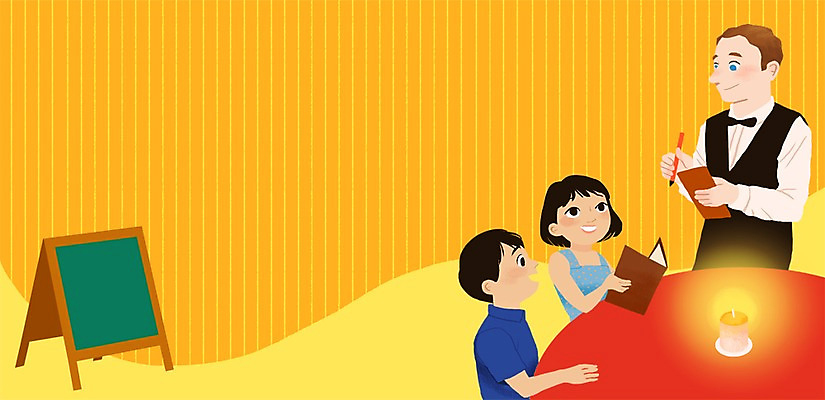 PSD 알파벳 여자 남자 어린이 일러스트 촛불 식탁 영어교육 성인 세명 식당 웨이터 메뉴판 주문 국내일러스트 직업 영어 교육 초 탁자 사람 상점 파일형식