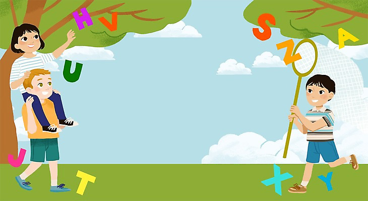 주간 PSD 나무 구름 알파벳 여자 남자 어린이 일러스트 영어교육 야외 세명 목말 채집망 국내일러스트 자연요소 식물 영어 교육 모션 사람 파일형식