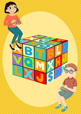PSD 알파벳 여자 남자 어린이 일러스트 놀이 영어교육 두명 큐브 국내일러스트 영어 교육 사람 파일형식