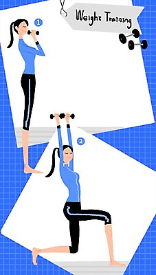 PSD 우먼라이프 여자 일러스트 프레임 성인 두명 건강관리 헬스 아령 웨이트트레이닝 런지 프레임일러스트 국내일러스트 라이프스타일 건강 관리 사람 운동 파일형식