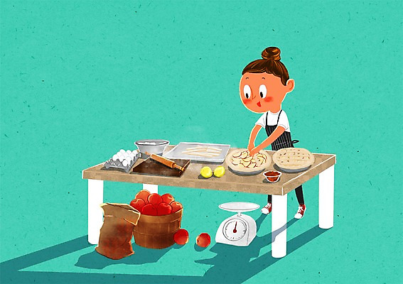 PSD 여자 일러스트 주방용품 저울 요리 한명 성인 요리사 사과 조리대 반죽 요리중 애플파이 국내일러스트 직업 1 생활용품 과일 모션 사람 파이_빵 파일형식