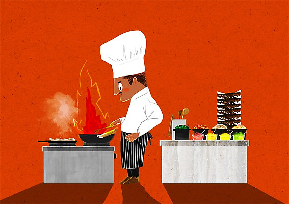 PSD 남자 일러스트 주방용품 불 요리사모자 요리 한명 성인 요리사 난 프라이팬 연기 조리복 조리대 요리중 인도음식 카레 동남아음식 국내일러스트 자연요소 직업 모자_잡화 1 음식 생활용품 유니폼 모션 사람 동양음식 파일형식