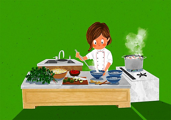 PSD 여자 채소 일러스트 주방용품 도마 요리 한명 성인 요리사 칼 가스레인지 냄비 조리복 싱크대 조리대 요리중 동남아음식 쌀국수 국내일러스트 직업 1 음식 생활용품 유니폼 모션 사람 가전제품 레인지 솥 개수대 국수 베트남음식 파일형식