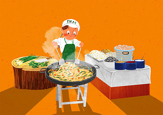 PSD 여자 채소 일러스트 주방용품 요리 한명 성인 바구니 계란 요리사 조미료 조리복 조리대 요리중 식칼 동남아음식 팟타이 국내일러스트 직업 1 음식 생활용품 유니폼 모션 사람 알 태국음식 향미료 파일형식