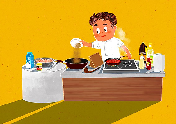 PSD 남자 일러스트 주방용품 요리 한명 성인 요리사 닭고기 양념 프라이팬 조리복 조리대 요리중 소스통 키친타올 국내일러스트 직업 1 생활용품 유니폼 모션 통 육류 사람 소스_음식 화장지 파일형식