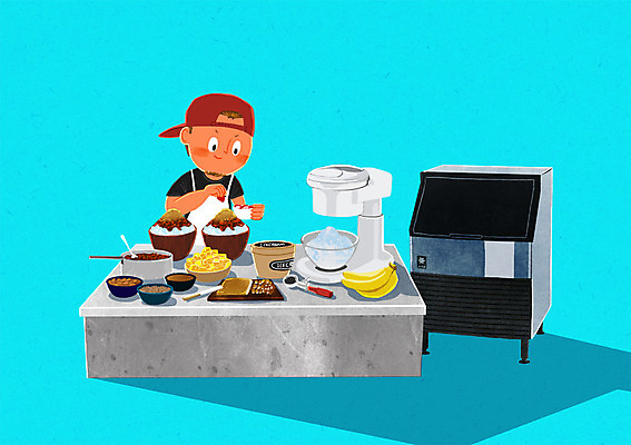 PSD 남자 일러스트 주방용품 여름음식 요리 한명 성인 요리사 조리대 빙수 요리중 팥빙수 빙수그릇 빙수기 제철음식 국내일러스트 직업 1 그릇 음식 생활용품 모션 디저트 사람 기계 제철 파일형식 여름_계절