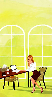 PSD 우먼라이프 여자 의자 일러스트 창문 실내 한명 성인 노트북 업무 비즈니스우먼 책상 각티슈 국내일러스트 1 라이프스타일 가구 비즈니스 사람 내부 전자제품 작업 직장인 화장지 파일형식