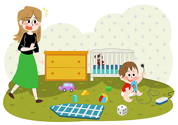 PSD 여자 남자 어린이 일러스트 실내 안전 성인 두명 장난감 아기 콘센트 전기에너지 위험 사건 주사위 서랍장 다리미 어린이사고 다리미판 아기침대 국내일러스트 가구 컨셉 사람 내부 아기용품 가전제품 에너지 침대 파일형식
