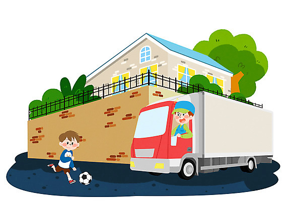 PSD 남자 도로 어린이 일러스트 주택 안전 성인 두명 담장 트럭 골목길 위험 사건 공놀이 어린이사고 국내일러스트 길 컨셉 공 교통시설 자동차 놀이 사람 건물 파일형식