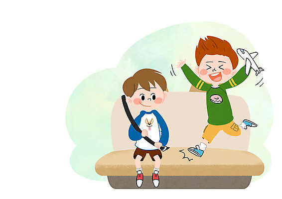 PSD 남자 어린이 일러스트 비행기 안전 두명 장난감 위험 사건 차안 어린이사고 안전벨트 국내일러스트 컨셉 항공교통 대중교통 사람 파일형식