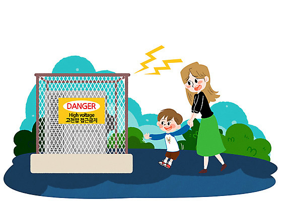 PSD 여자 남자 어린이 일러스트 안전 성인 두명 위험 사건 어린이사고 전압기 접근금지 국내일러스트 컨셉 사람 기계 금지 파일형식