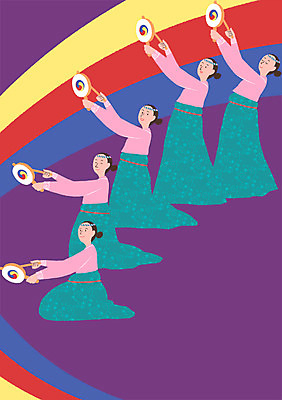 PSD 여자 포스터 문화 예술 백그라운드 일러스트 문화예술 여러명 성인 한복 전통무용 소고 소고춤 국내일러스트 한국전통 전통 다수 타악기 국악기 사람 춤 전통의상 파일형식