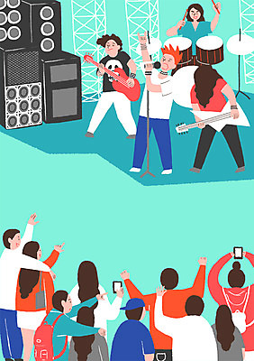 PSD 여자 남자 포스터 문화 예술 백그라운드 일러스트 문화예술 여러명 성인 스피커 공연 무대 군중 일렉기타 마이크 드럼 락 락스타 락페스티벌 국내일러스트 음향기기 다수 타악기 사람 이벤트 축제 기타 로큰롤 파일형식