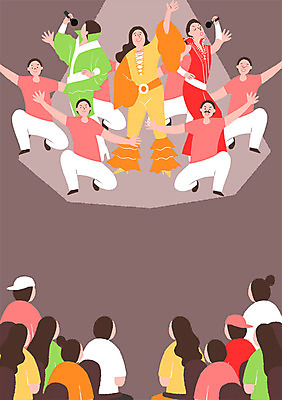 PSD 여자 남자 포스터 문화 예술 백그라운드 일러스트 문화예술 여러명 성인 공연 군중 마이크 라틴댄스 국내일러스트 음향기기 다수 사람 이벤트 춤 파일형식