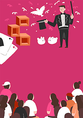 PSD 여자 남자 포스터 문화 예술 백그라운드 일러스트 문화예술 여러명 성인 마술 마술사 토끼 트럼프 군중 마술봉 마술도구 마술사모자 마술사복장 마술쇼 국내일러스트 모자_잡화 옷 다수 포유류 사람 반려동물 놀이용품 도구 파일형식