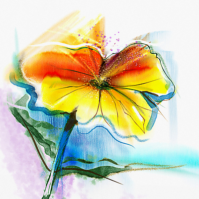 JPG 해외이미지 꽃 한송이 일러스트 수채화 미술 사람없음 노란색 그림 손그림 해외202004 해외일러스트 식물 1 컬러 문화예술 송이 파일형식 이미지허브