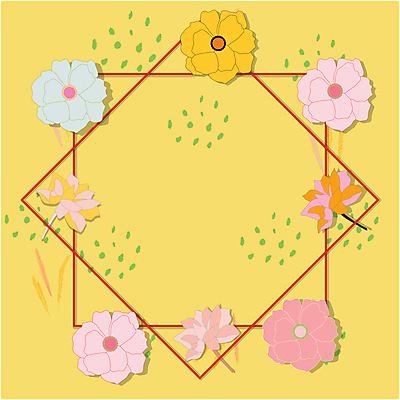 JPG 해외이미지 디자인 꽃 백그라운드 잎 일러스트 프레임 사람없음 노란색 해외202004 해외일러스트 식물 컬러 파일형식 이미지허브