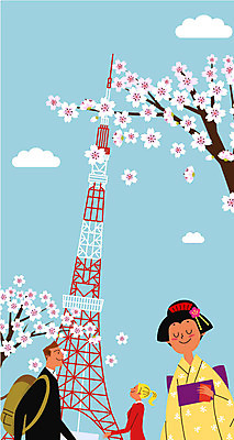 나무 구름 여자 남자 여행 일본문화 일러스트 배낭 성인 야외 세명 여행객 일본 봄 벚꽃 체험 기모노 일본인 일본여행 전통체험 도쿄타워 국내일러스트 AI파일 자연요소 외국인 식물 동양문화 계절 꽃 아시아 외국문화 해외여행 컨셉 가방 사람 동양인 일본전통의상 파일형식 벡터