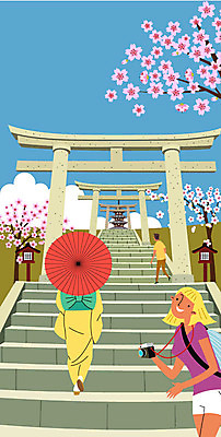 구름 여자 남자 여행 일본문화 일러스트 성인 야외 세명 여행객 카메라 계단 탑 일본 봄 벚꽃 체험 기모노 일본인 일본여행 양산 전통체험 신사_일본건축 국내일러스트 AI파일 자연요소 외국인 동양문화 건축물 계절 꽃 아시아 외국문화 해외여행 컨셉 사람 동양인 전자제품 일본전통의상 일본건축 파일형식 벡터