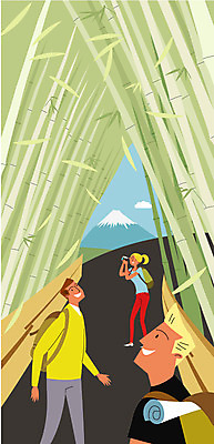 구름 여자 남자 여행 일본문화 일러스트 배낭 성인 야외 세명 여행객 카메라 일본 사진촬영 체험 일본여행 대나무 전통체험 대나무숲 후지산 국내일러스트 AI파일 자연요소 나무 동양문화 아시아 외국문화 해외여행 컨셉 가방 산 사람 전자제품 촬영 세계문화유산 숲 파일형식 벡터