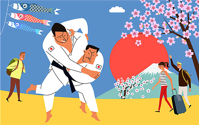 주간 나무 구름 여자 남자 여행 일본문화 일러스트 배낭 여러명 성인 태양 여행객 캐리어 일본 봄 벚꽃 깃발 체험 일본인 일본여행 유도 유도선수 전통체험 유도복 후지산 국내일러스트 AI파일 자연요소 외국인 식물 동양문화 계절 꽃 아시아 외국문화 해외여행 다수 컨셉 가방 산 운동선수 도복 사람 동양인 여행가방 격투기 세계문화유산 파일형식 벡터