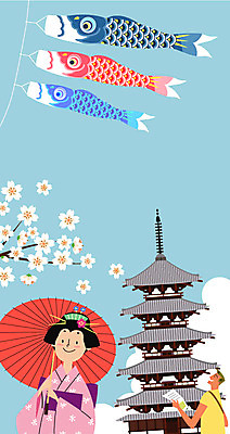 구름 여자 남자 여행 일본문화 일러스트 성인 야외 두명 여행객 탑 일본 봄 벚꽃 깃발 체험 기모노 일본인 일본여행 양산 전통체험 국내일러스트 AI파일 자연요소 외국인 동양문화 건축물 계절 꽃 아시아 외국문화 해외여행 컨셉 사람 동양인 일본전통의상 파일형식 벡터