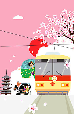 주간 구름 여자 남자 여행 일본문화 일러스트 여러명 성인 야외 태양 여행객 탑 일본 봄 벚꽃 체험 기모노 일본인 일본여행 양산 전차 전통체험 인력거 인력거꾼 국내일러스트 AI파일 자연요소 외국인 동양문화 건축물 계절 꽃 아시아 육상교통 외국문화 해외여행 다수 컨셉 대중교통 사람 동양인 일본전통의상 파일형식 벡터