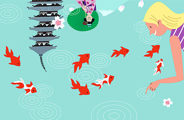 여자 여행 일본문화 일러스트 어류 성인 두명 반사 여행객 탑 일본 봄 벚꽃 연못 체험 기모노 일본인 일본여행 양산 전통체험 후지산 국내일러스트 AI파일 외국인 동양문화 건축물 계절 꽃 아시아 외국문화 해외여행 컨셉 산 사람 동양인 수중동물 세계문화유산 일본전통의상 파일형식 벡터