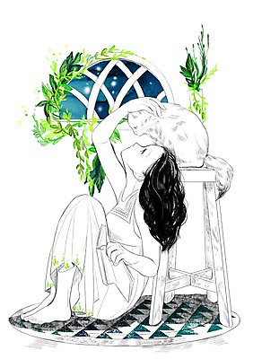 PSD 식물 한마리 여자 의자 일러스트 창문 휴식 함께함 한명 성인 책 반려동물 고양이 화목 다정 소통 국내일러스트 동물 1 가구 컨셉 포유류 사람 파일형식