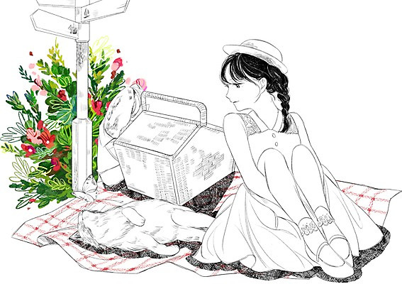 PSD 식물 한마리 여자 나비 일러스트 함께함 한명 성인 반려동물 소풍 바구니 고양이 화목 다정 표지판 돗자리 소통 모자가게 국내일러스트 동물 1 곤충 컨셉 포유류 알림판 사람 야외활동 상점 파일형식