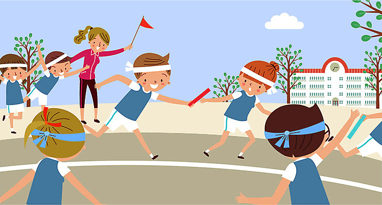 주간 나무 구름 학생 여자 남자 일러스트 학교 청소년 여러명 성인 야외 운동복 스쿨라이프 교사 깃발 계주 트랙 운동회날 배턴 국내일러스트 AI파일 자연요소 식물 직업 라이프스타일 옷 교육 스포츠용품 다수 사람 육상스포츠 파일형식 벡터